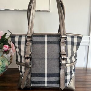 Burberry Silver Shimmer Buckle Tote